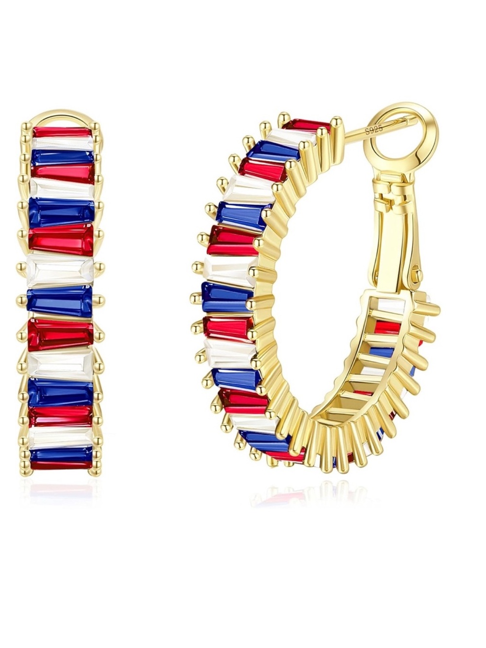 925 Sterling 14k Gold Plated Hoop Earrings - Independence Day, 4th July